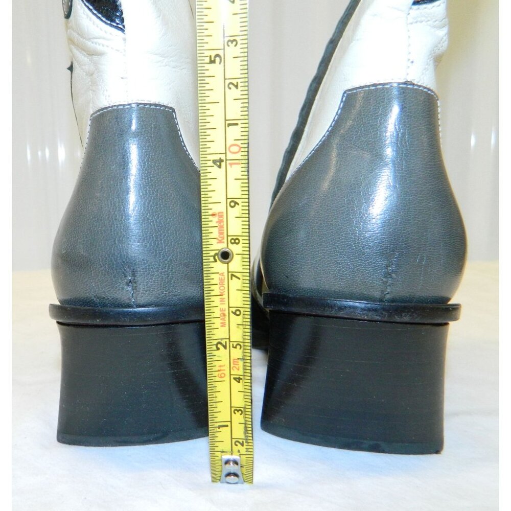 Vtg Goffredo Fantini Boots Sz 7 Black White Leather Ankle Boots Floral Appliqué - Picture 10 of 16
